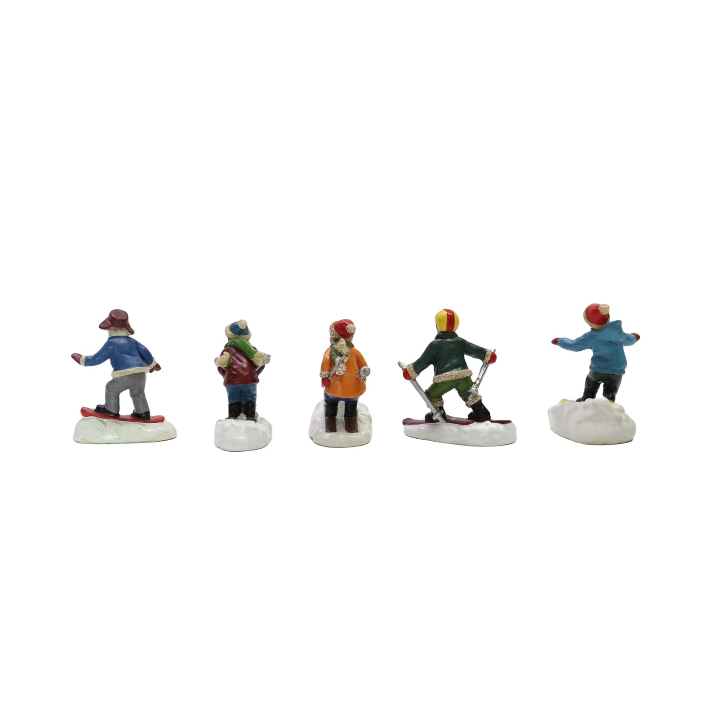 Moments In Time Set Of 5 Hand-Painted Polyresin Christmas Village Skiing Figures
