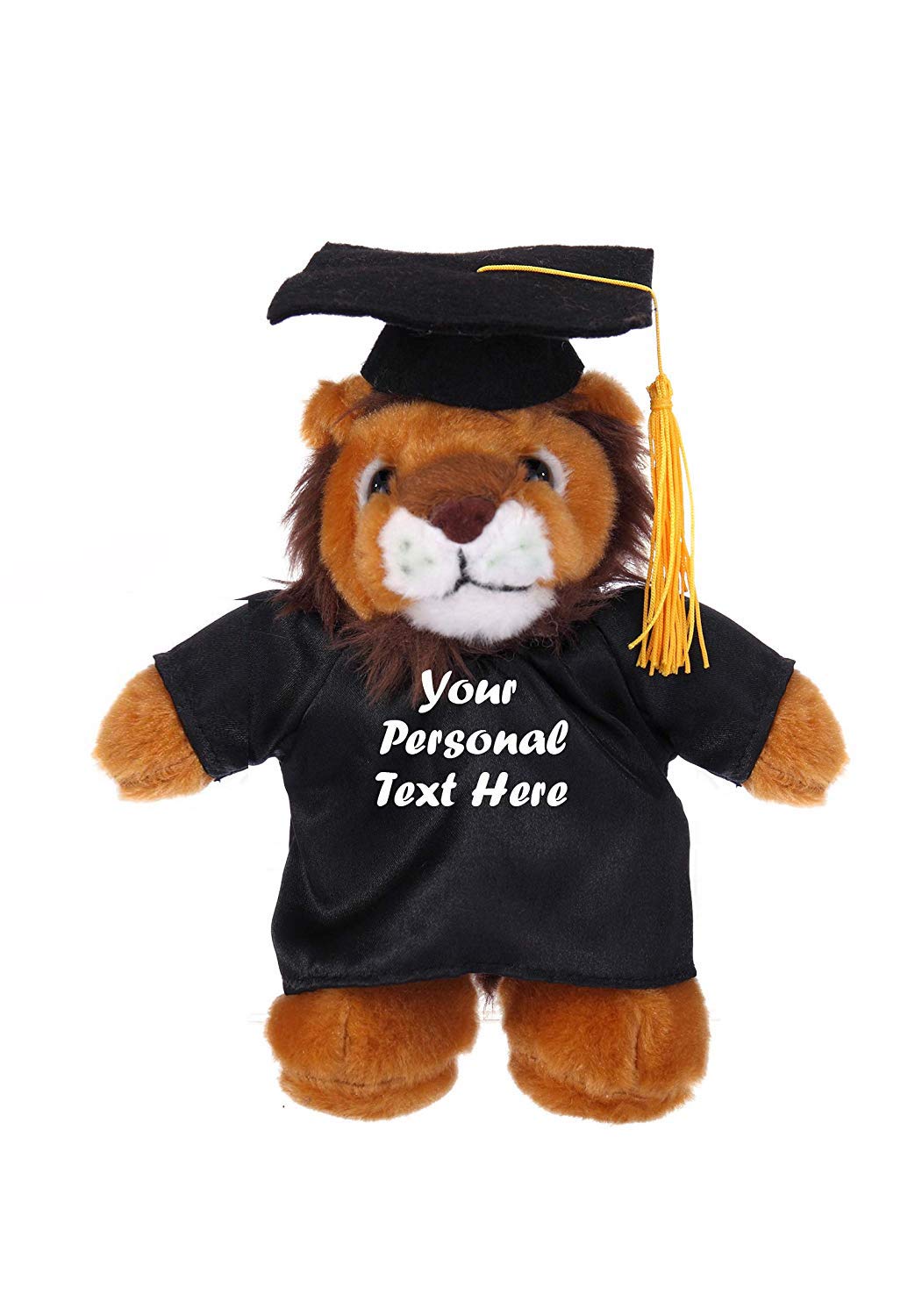 Plushland Plush Stuffed Animal Toys 12 Inches Present Gifts for Graduation Day  Personalized Text  Name or Your School Logo on Gown  Best for Any Grad School Kids (Graduation Lion Black Gown)