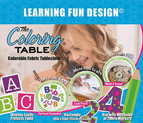 Learning Fun Design - Rectangle Tablecloth 60   X84    - Interactive Coloring Tablecloth for Kids - Poly/Cotton Fabric - Washabl