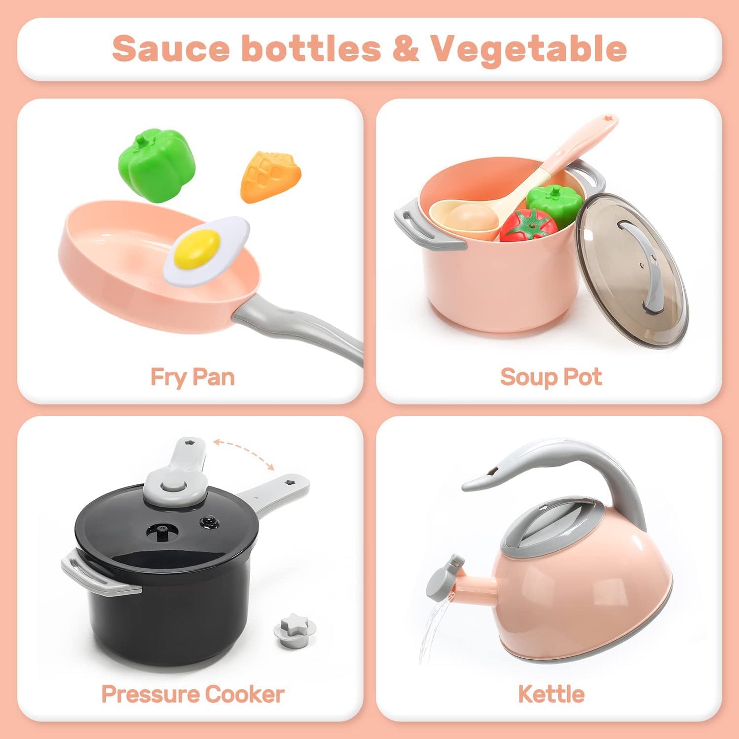 CUTE STONE Play Kitchen Accessories Set, Kids Cooking Toys Set with Play Pots and Pans, Electronic Induction Cooktop with Sound