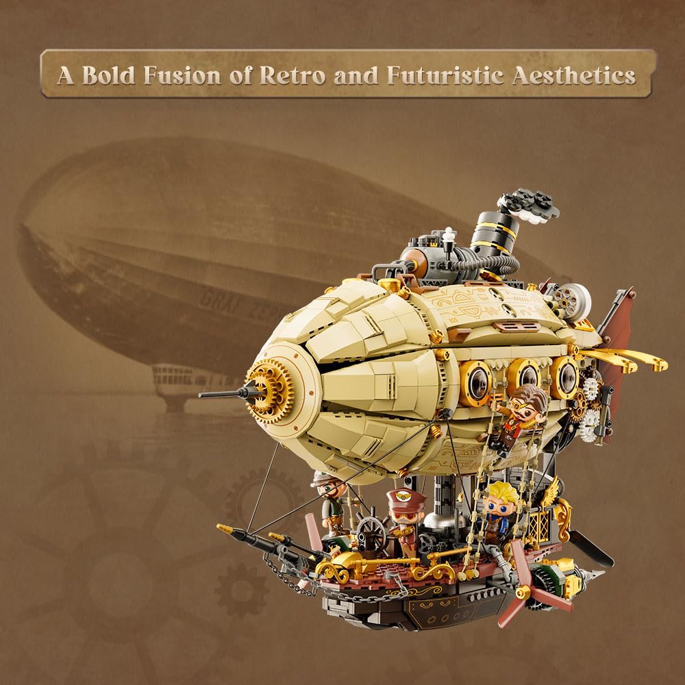 PANTASY Steampunk Airship Model Kit, Large Dual-Layer Zeppelin, Gear-Driven Mechanical System, DIY Retro Sci-Fi Toy, Model 85021EN