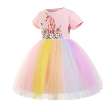 Chektin Unicorn Dress For Girls Tutu Dress Unicorn Costume Pageant Princess With Unicorn Headband & Satin Sash