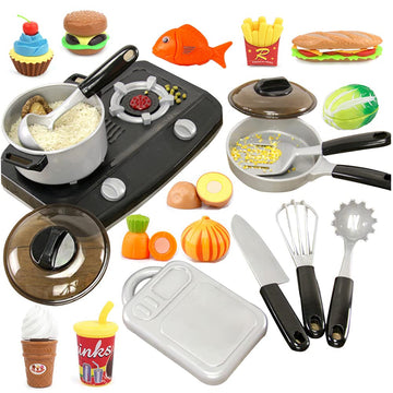 20 Pcs Kitchen Playsets, Omgod Play House Toy Breakfast Stove Pots Utensils And Pans Food Pretend Cookware Cooking Play Kitchen 