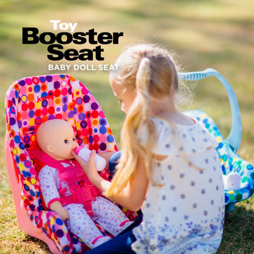 Joovy Pink Toy Booster Seat & Doll Car Seat with Crash-Tested Latch, Machine-Washable Cover, Fits Dolls 12” to 22” - Safe & Stylish