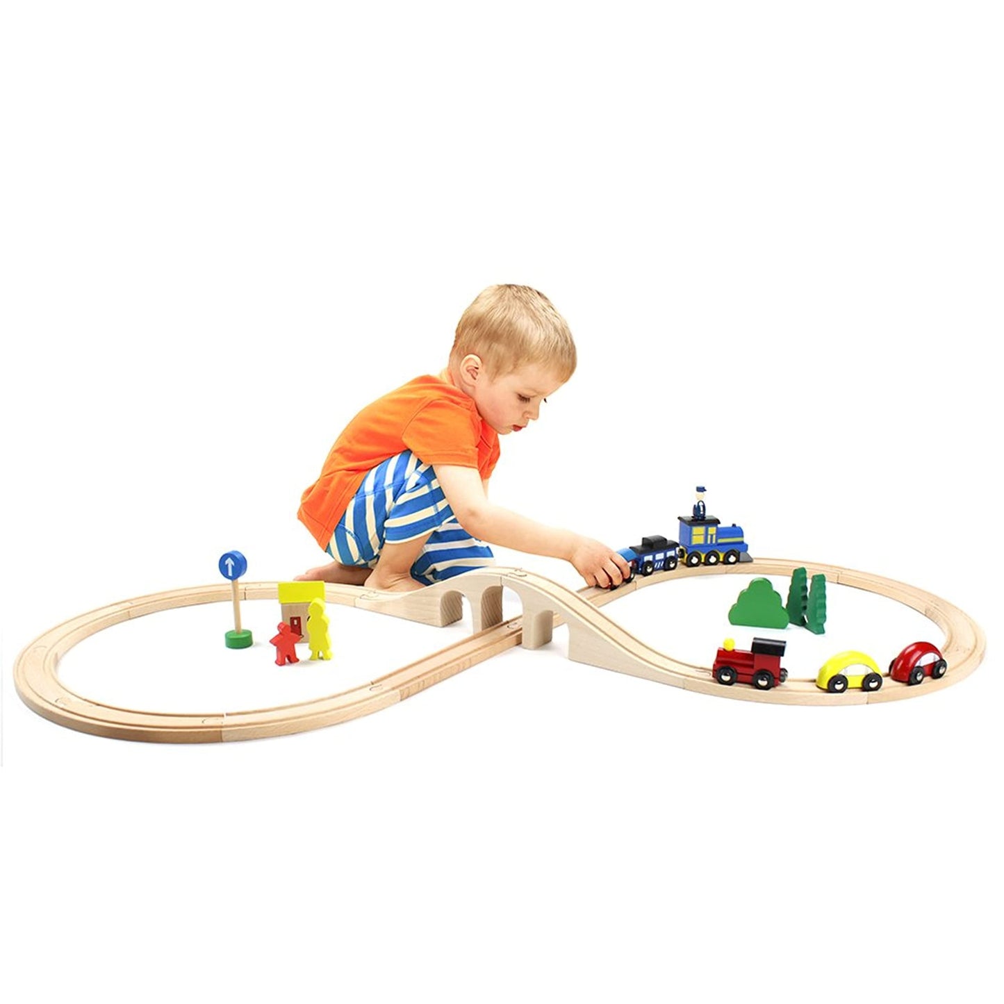 4-Piece 3.5'' Curved Wooden Train Track Value Booster Pack - Compatible with All Major Toy Train Brands by Conductor Carl