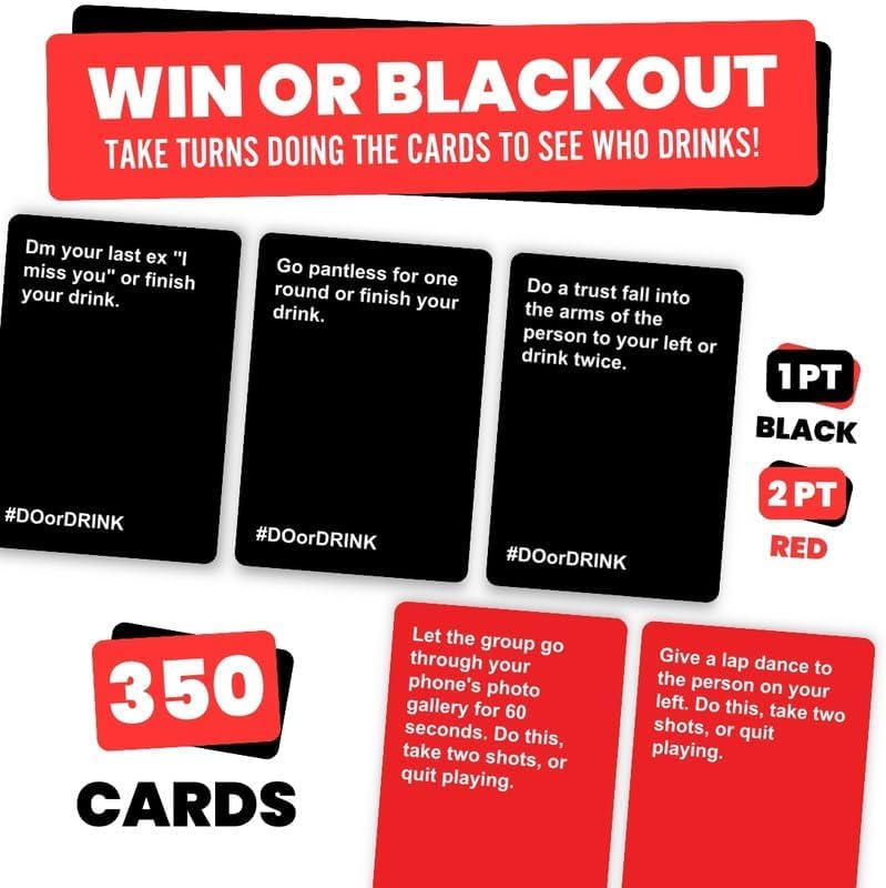 Do or Drink Drinking Card Games for mature-themeds - Fun mature-themed Games for Game Night & Parties - 21st Birthday Gift & Bachelorette Party Games with 350 Cards & 175 Challenges That Will Get You Drinking