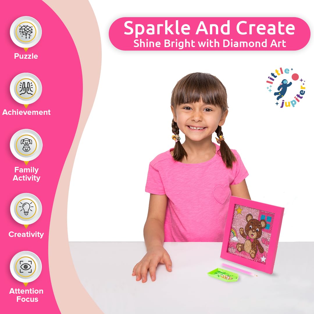 Little Jupiter Diamond Art Kits for Kids w/ 7 1/8  x 7 1/8  Frame - Kids Diamond Art - Kids Diamond Craft Kits - Kids Diamond Ar