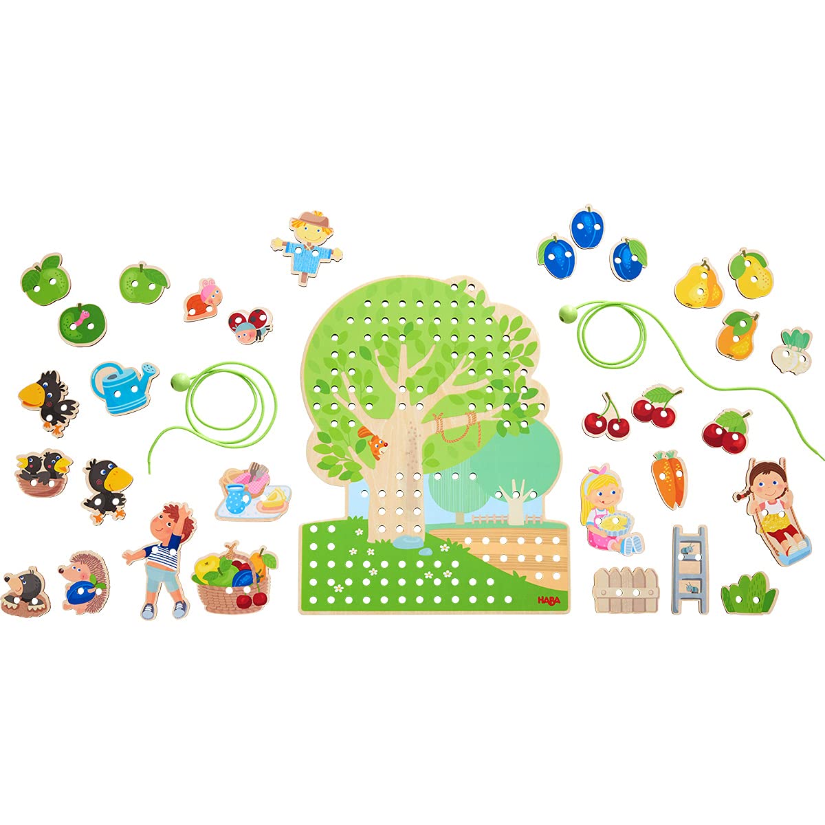 HABA Orchard Threading Game for Kids Ages 3-5, Lacing Tiles for Fine Motor Skills Development, Montessori Learning Toy for Presc