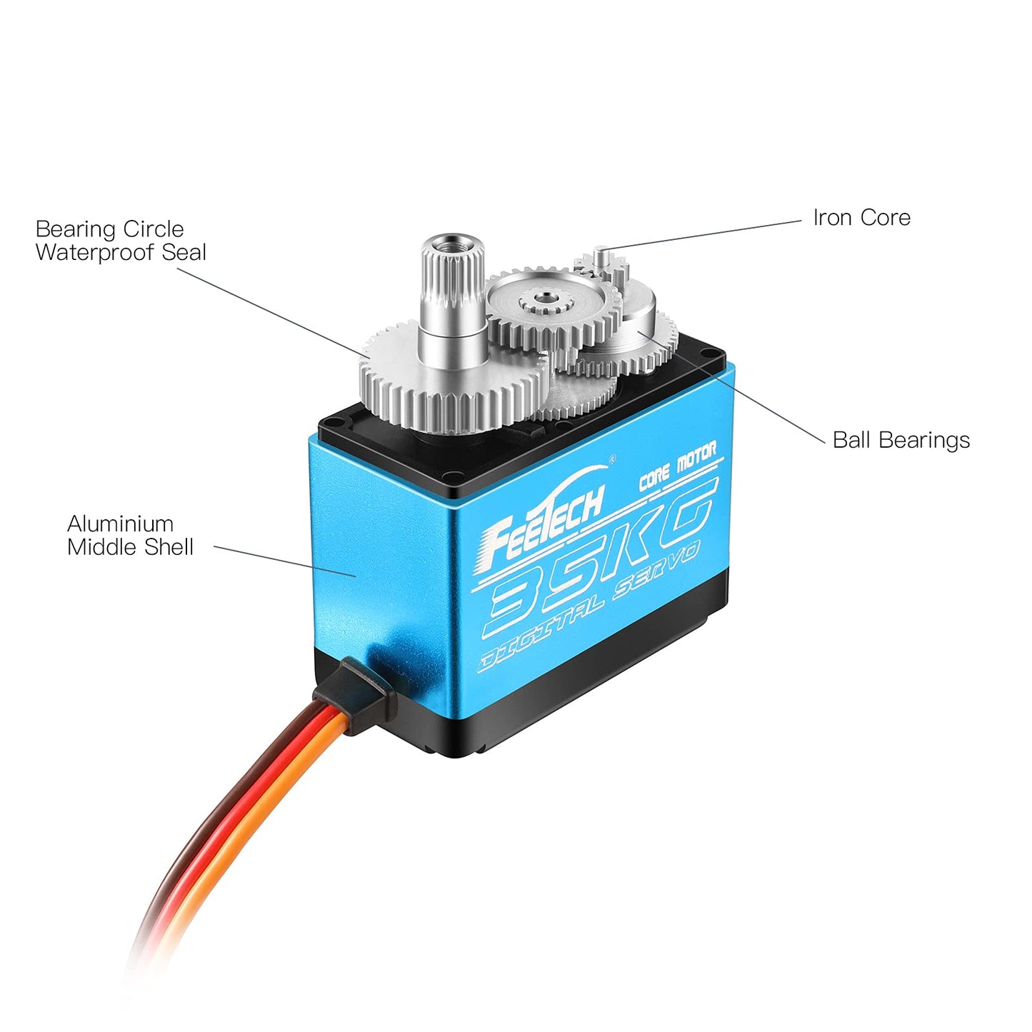 FEETECH 35KG Servo Motor 7.4V High Voltage Waterproof High Torque RC Servo Full Metal Gear Digital Servo, Aluminium Case, Contro