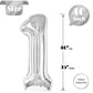 40 Inch Silver 1 Balloon For First Birthday, 1St Number Balloons Birthday Decorations For Girl Boy Kids Toddler Baby, One Giant