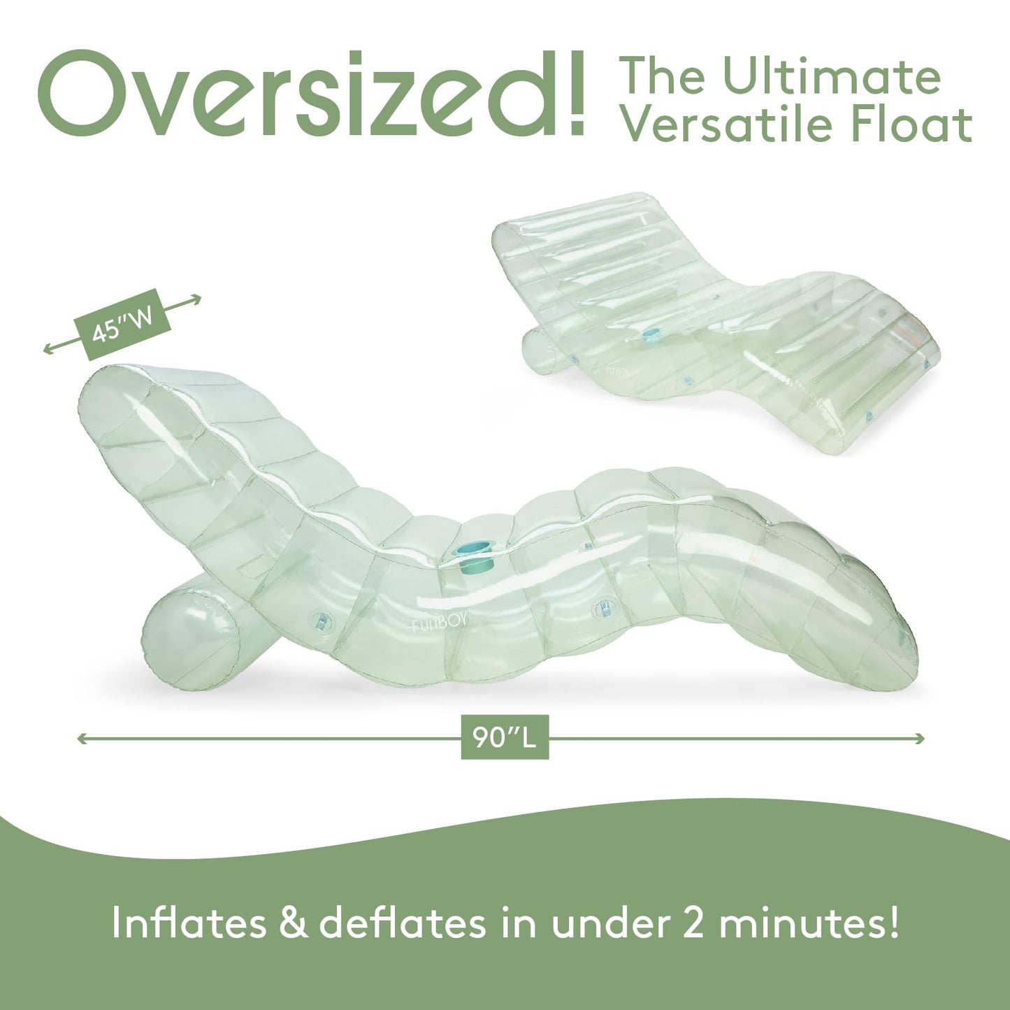 FUNBOY Giant Inflatable Seaglass Green Chaise Lounger - Large Transparent Pool Float Chair for Adults, Perfect for Summer Parties