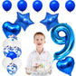 Huture 9 Birthday Party Supplies Blue Number 9 Foil Balloon Happy Birthday Banner Kit 9Th Birthday Decoration White Blue Latex C