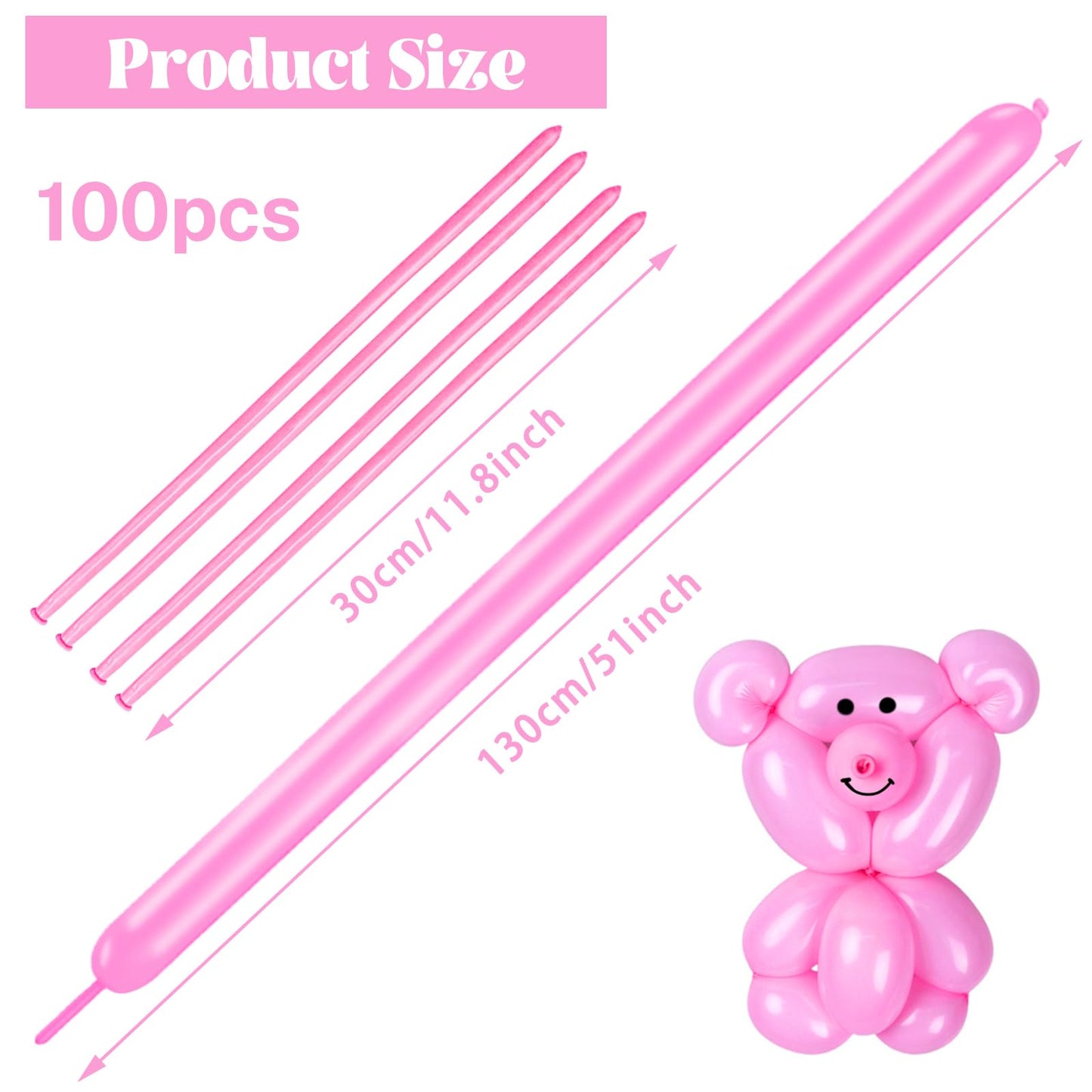 Pink 260 Long Balloons 100 Pack Matte Pink Modeling Long Magic Balloons Thickening Latex Twisting Diy Animal Balloon For Birthda