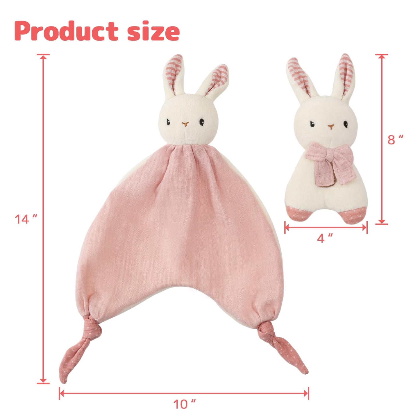 CUDDLE CORNER Organic Cotton Stuffed Animal Rattle Baby Toys, Plush Bunny Cuddle Cloth and Hand Grip Ring Rattles Plush Toy Set