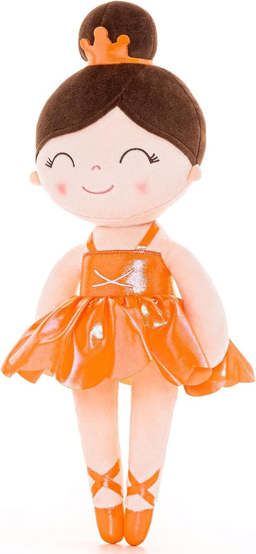 Gloveleya Baby Doll Ballerina Doll Girl Gift Ballerina Plush Soft Doll Colorful Haze Gold Ballet Series-Orange 13 Inch With Gift Box