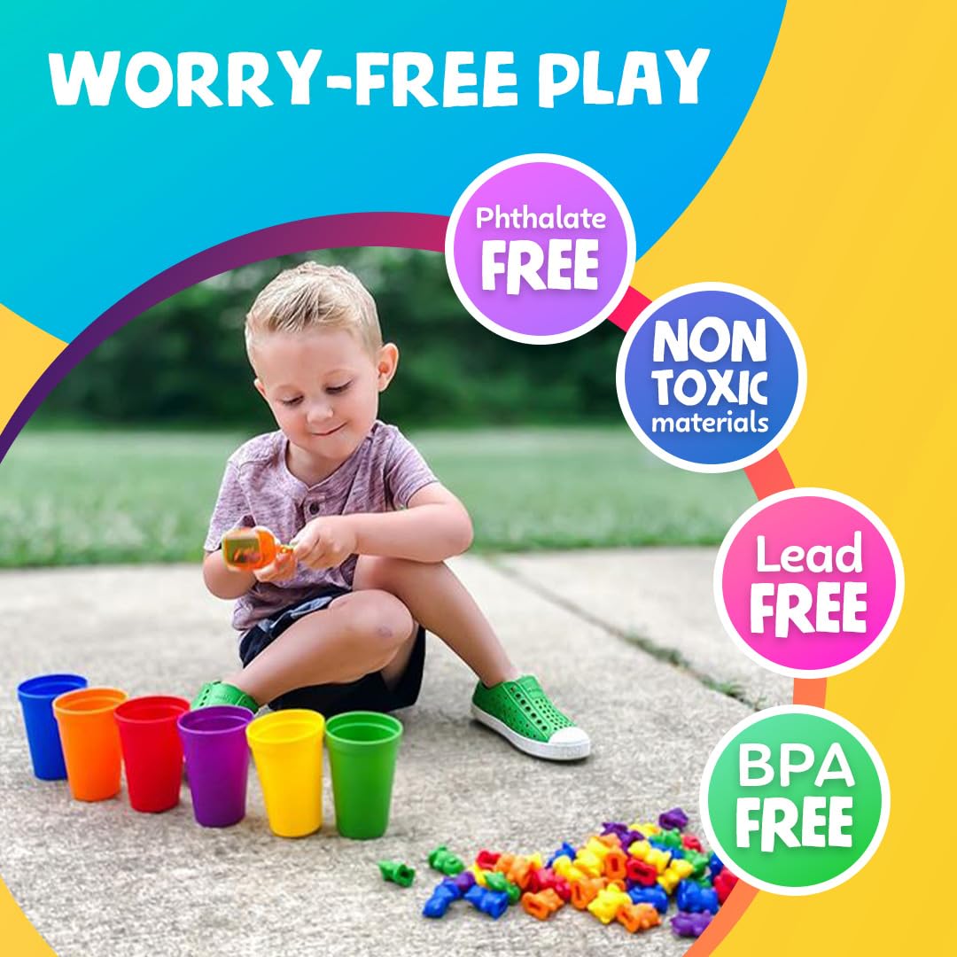 Skoolzy Counting Bears Set - 70 Pc Color Sorting Sensory Toys for Toddlers - Montessori & Autism Educational Toys - Multi-Color