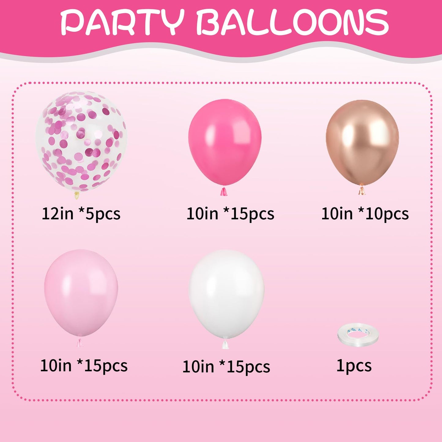 Pink Balloons, Pink And White Balloons, Pink Confetti Balloons Rose Gold Latex Balloons For Girls Birthday Baby Shower, Wedding