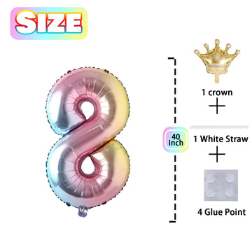 8 Number Balloon Rainbow 40 Inch Big Foil Crown Helium 8Th Balloons For 8 Year Old Boy Girl Birthday Party Decorations Wedding A