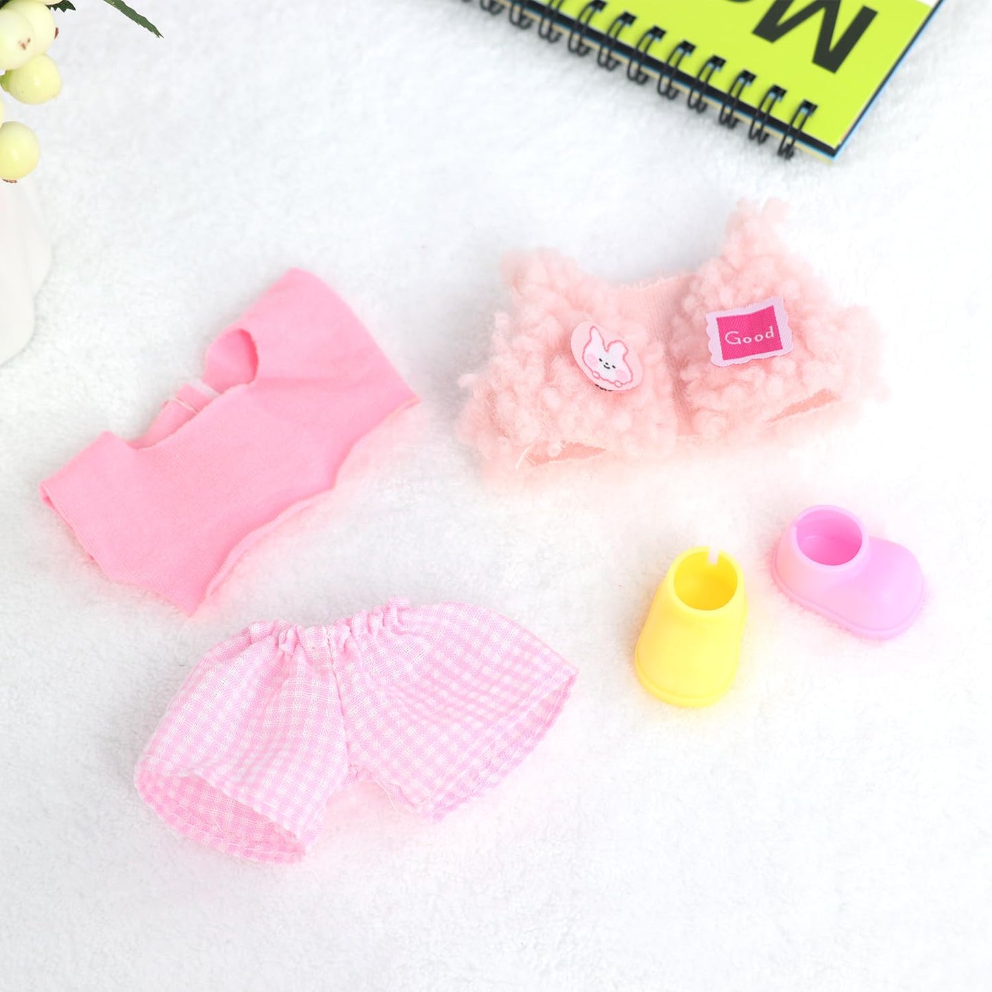 17cm Doll Clothes Set (NO Doll) - 5-Piece Outfit Set- Vest  Top  Pants & Shoes  Cute Outfit Compatible with 15cm(5.9) Sitting & 17cm(6.7) Standing Dolls
