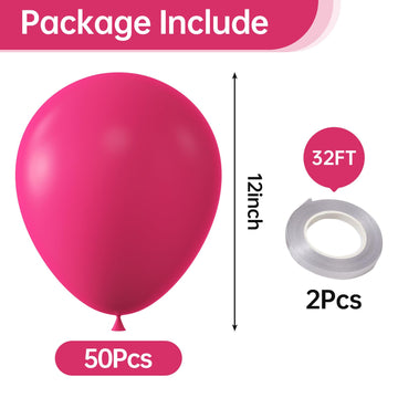 Kalor 12 Inch Hot Pink Balloons, 50 Pcs Latex Helium Balloons For Kid'S Birthday Party, Baby Shower, Wedding, Graduate Party Decorations