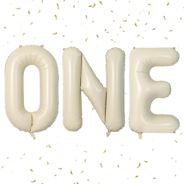 Biapian 40 Inch One Letter Balloons, Big Cream One Foil Balloons, 3 Pcs Giant Foil Large Aluminum Balloon Helium For Anniversary