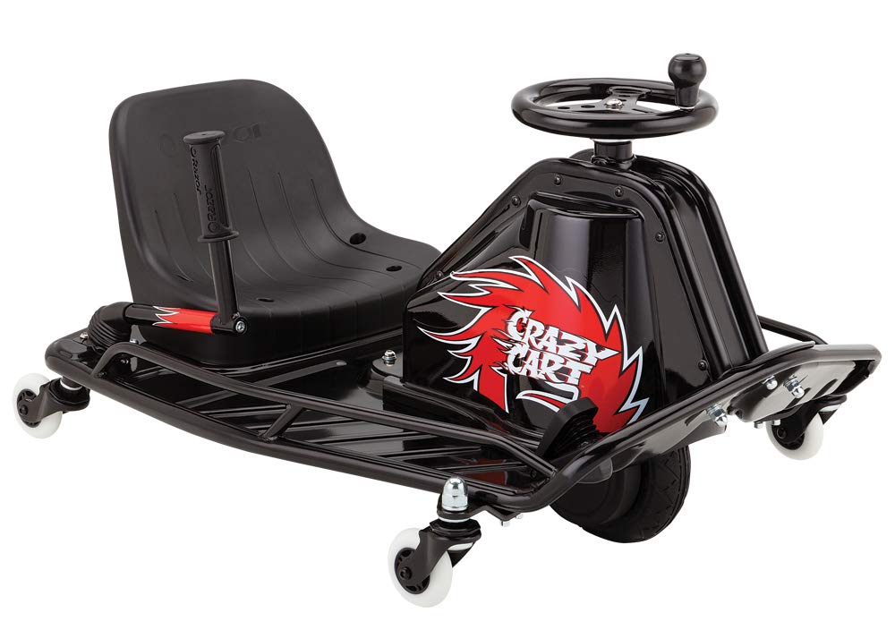Razor Crazy Cart DLX - 24V Electric Drfting Go Kart - Enhanced Drift Bar  Brodie Knob Steering  Variable Speed  Up to 12 mph Black/Red