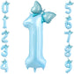 40 Inch Number 1 Balloon With Bow Blue Happy Birthday Jumbo Number Balloon For Boys Girls Birthday Decorations Party Supplies (B