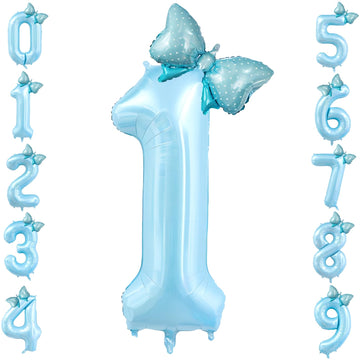 40 Inch Number 1 Balloon With Bow Blue Happy Birthday Jumbo Number Balloon For Boys Girls Birthday Decorations Party Supplies (B