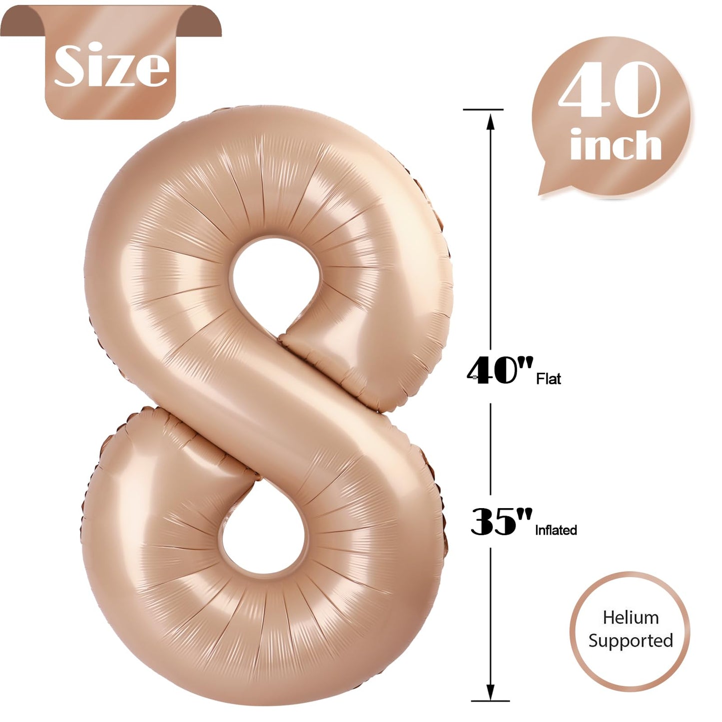 Light Brown 8 Balloon, Tan Number Balloons 40 Inch, 8Th Beige Birthday Decorations For Boys Girls, Sandy Brown Birthday Balloons