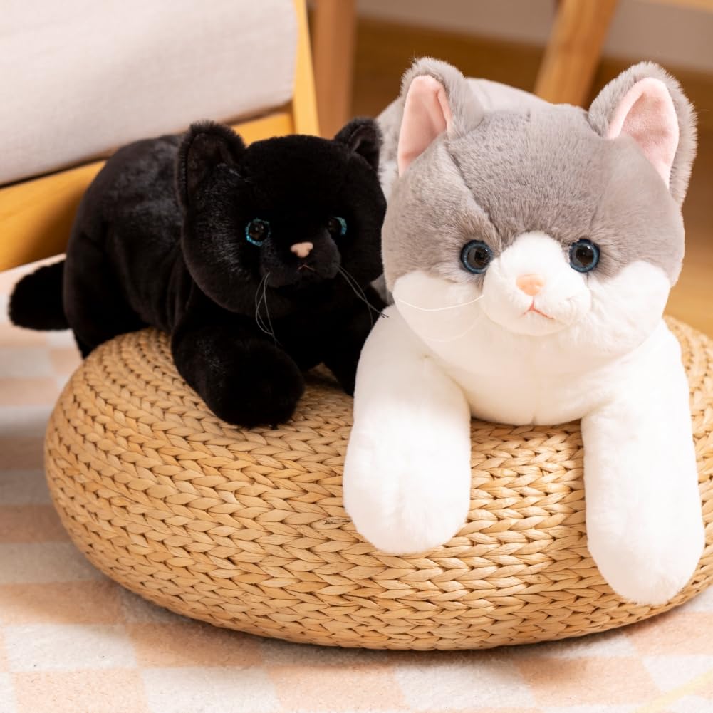 Grey Cat Plush Toy Realistic Cat Weighted Stuffed Animals, 28'' Cute Soft Kitty Plushie Doll Gift For Boys Girls Birthday Christ