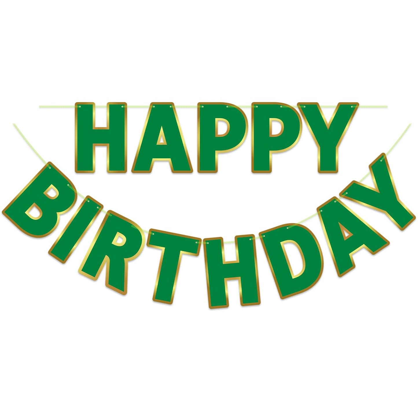 LITAUS Green Happy Birthday Banner - Pre-Strung, 9ft Paper Decorations, LH-01 for Kids, Men, Women
