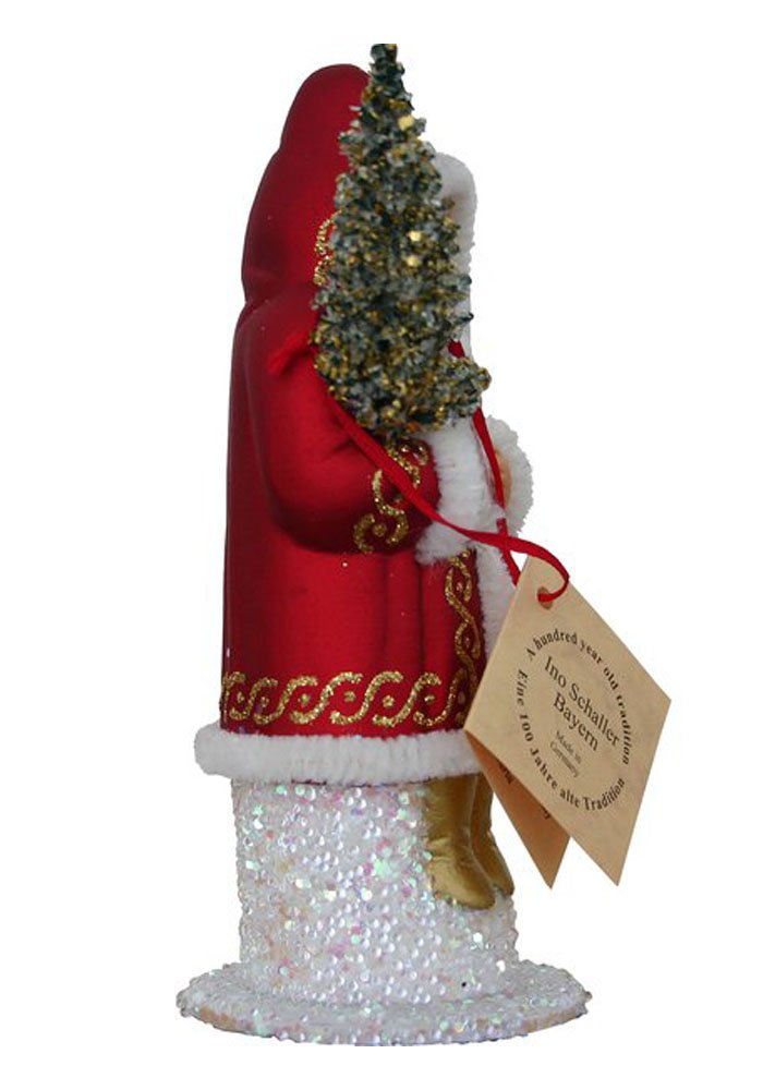 Alexander Taron Schaller Paper Mache Red with Gold Lines Santa Candy Container - 6.25 H x 2.5 W x 2.5 D