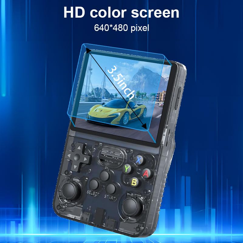 R36S Handheld Game Console  3.5 IPS Screen Retro Game Emulator with Open Source System  Portable Video Gaming Player with Built in 3000+ Games  64GB TF Card  Gift for mature-themeds Teens Kids  Black