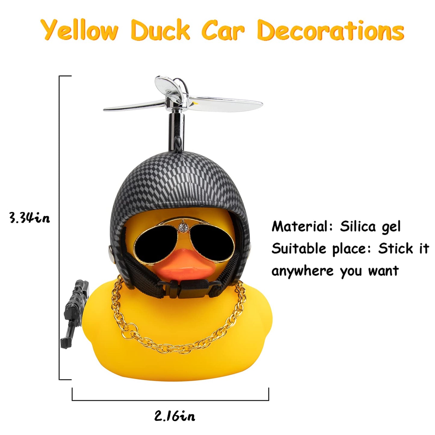 Wonuu Rubber Duck Car Ornaments Cool Yellow Duck Car Dashboard Decorations Squeaky Glasses Duck With Propeller Helmet For Car Ccessories Dashboard (Y-Black And White Grid)