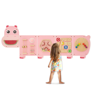 Monlurd Hippo Montessori Educational Activity Cube, Sensory Wall Toys For Daycare And Playroom Furniture, Interactive Wooden Lea