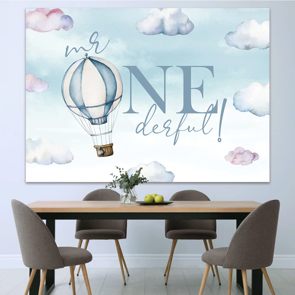 1st Happy Birthday Backdrop for Boy Mr.Onederful Baby Boy Kids One Year Old Party Decorations Banner Supplies Blue Clouds Hot Ai