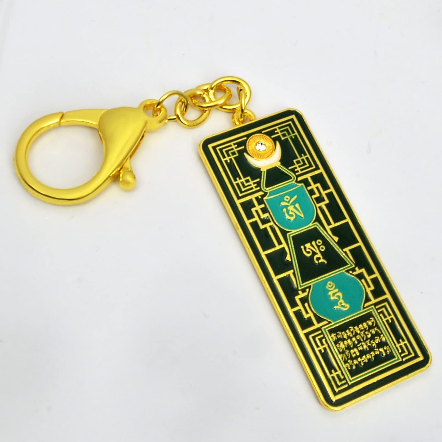 Feng Shui Merald Pagoda With Om Ah Hum Keychain W5318