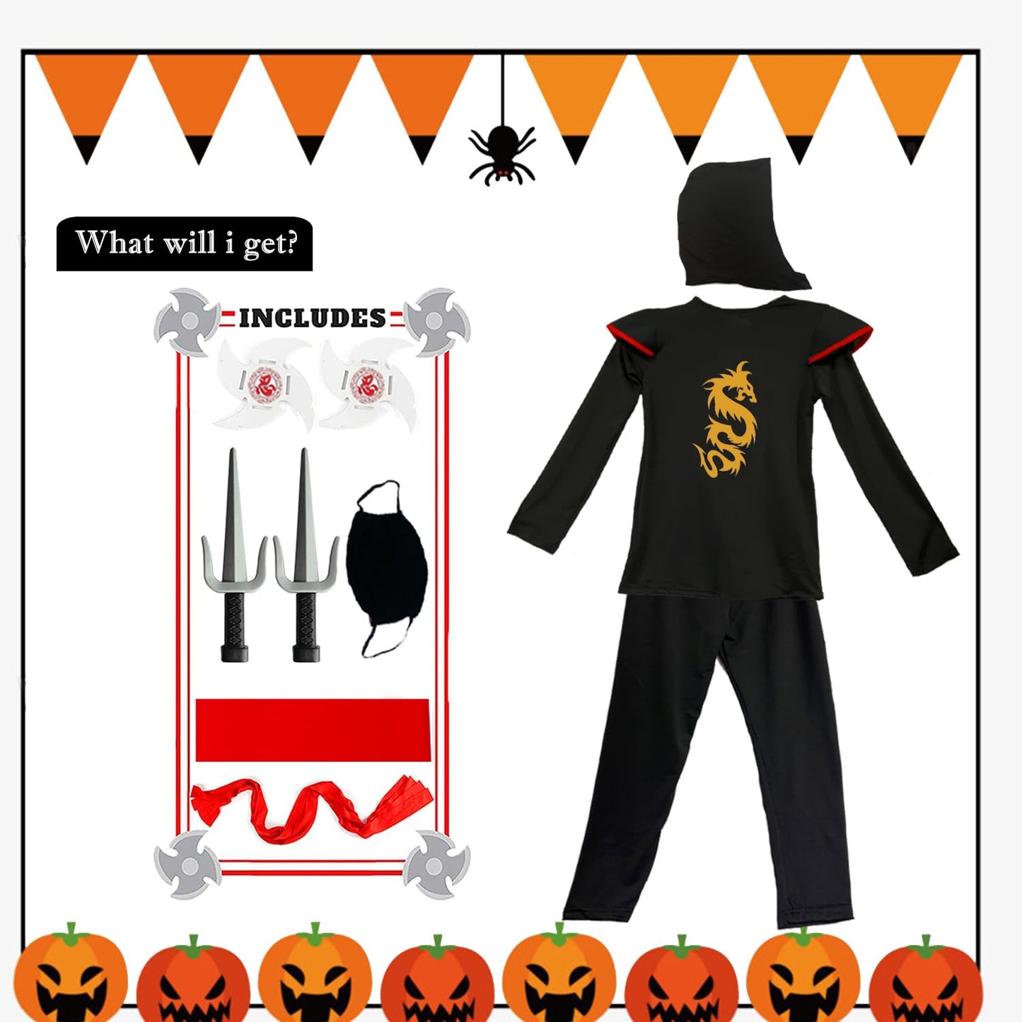 Satkull Ninja Costume Ninja Deluxe Costume Set For Kids Halloween Party Dress Up Ninja Role Playing Christmas Parties(Kids-M-6/7T)