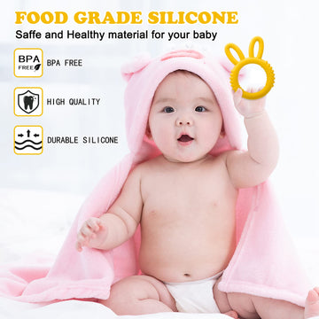 Misslili Silicone Babies Teethers Baby Teething Toys For Soothe Massage Sore Gums For 3-12 Months Infants, Bpa Free, Easter Gifts For Boys And Girls, Ring Shape Rabbit Ear Design (Yellow)