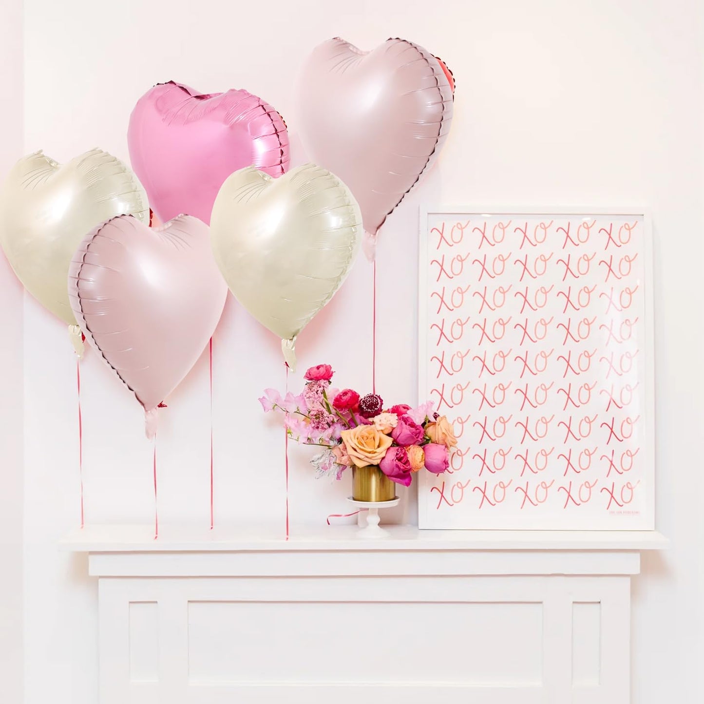 TONIFUL 30Pcs 18 Inch Heart Balloons Pastel Pink Cream White Pink Valentines Day Heart Shape Foil Mylar Balloons Decoration for