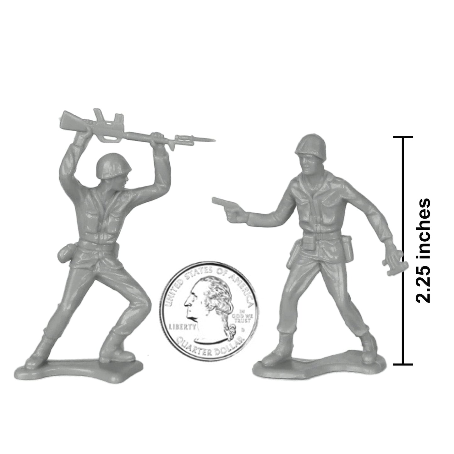 Tim Mee Plastic Army Men - 48pc Gray Toy Soldier Figures - Made in USA, Model TM-67700