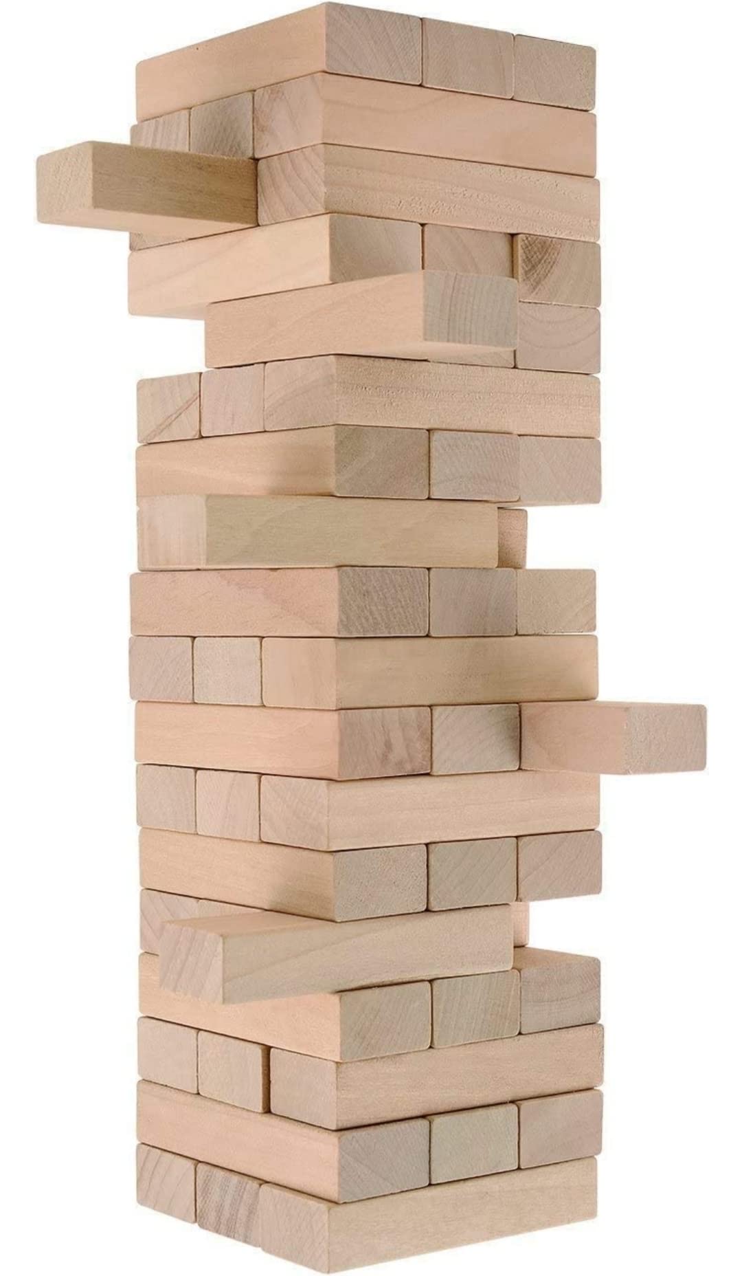 Tumbling Tower, Plain Pine Wood Block Stacking Game, Challenging Maths Classic Board Game (Brown)  30 Pieces,For 4+ Years