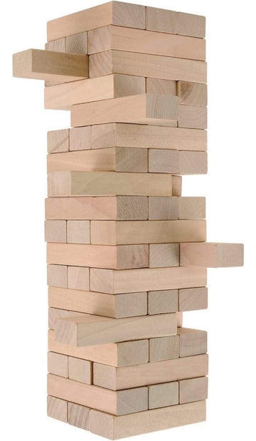 Tumbling Tower, Plain Pine Wood Block Stacking Game, Challenging Maths Classic Board Game (Brown)  30 Pieces,For 4+ Years