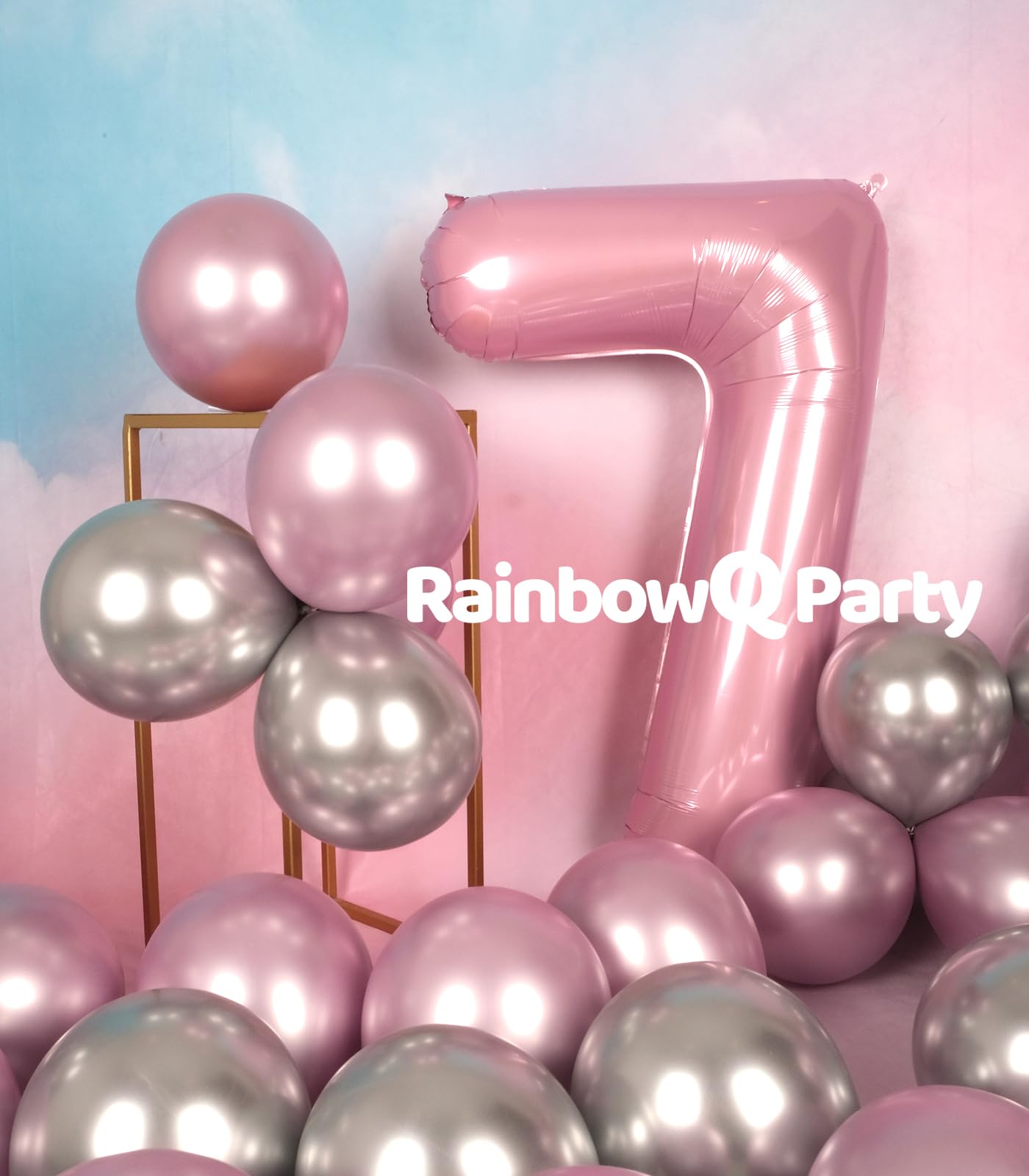 Rainbowq Party 7 Balloon Number 40 Inch For Boy Or Girl Big Pink 0-9 Foil Mylar Large 7 Number Balloon Happy 7Th Birthday Party