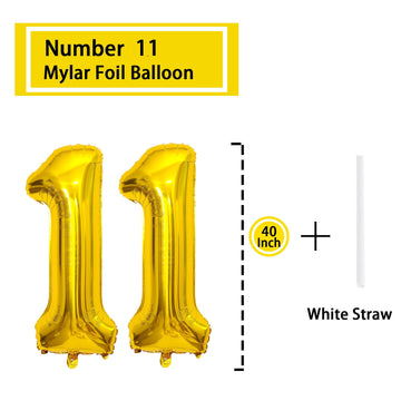 11 Number Balloon Gold 40 Inch Big Foil Mylar 11Th Balloons For 11 Year Old Boy Girl Birthday Party Decorations Wedding Annivers