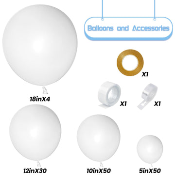 Kawkalsh White Balloon Garland Arch Kit, 137Pcs Latex Balloons Different Sizes Party Balloon For Birthday Party Graduation Baby