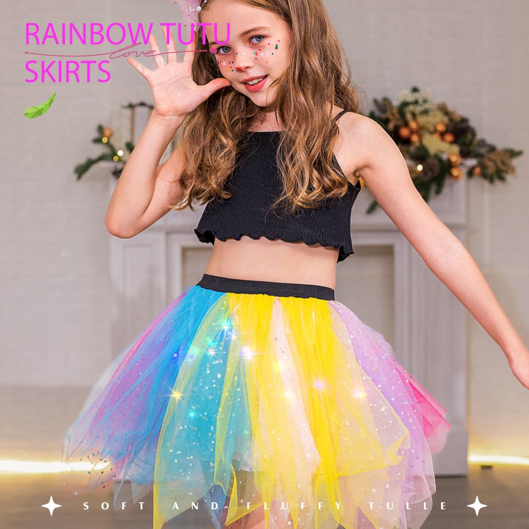 Earent Light Up Rainbow Tutu Skirt Layered Ballet Tulle Skirts Led Colorful Dance Tutus Princess Party Costume Skirt For Girls