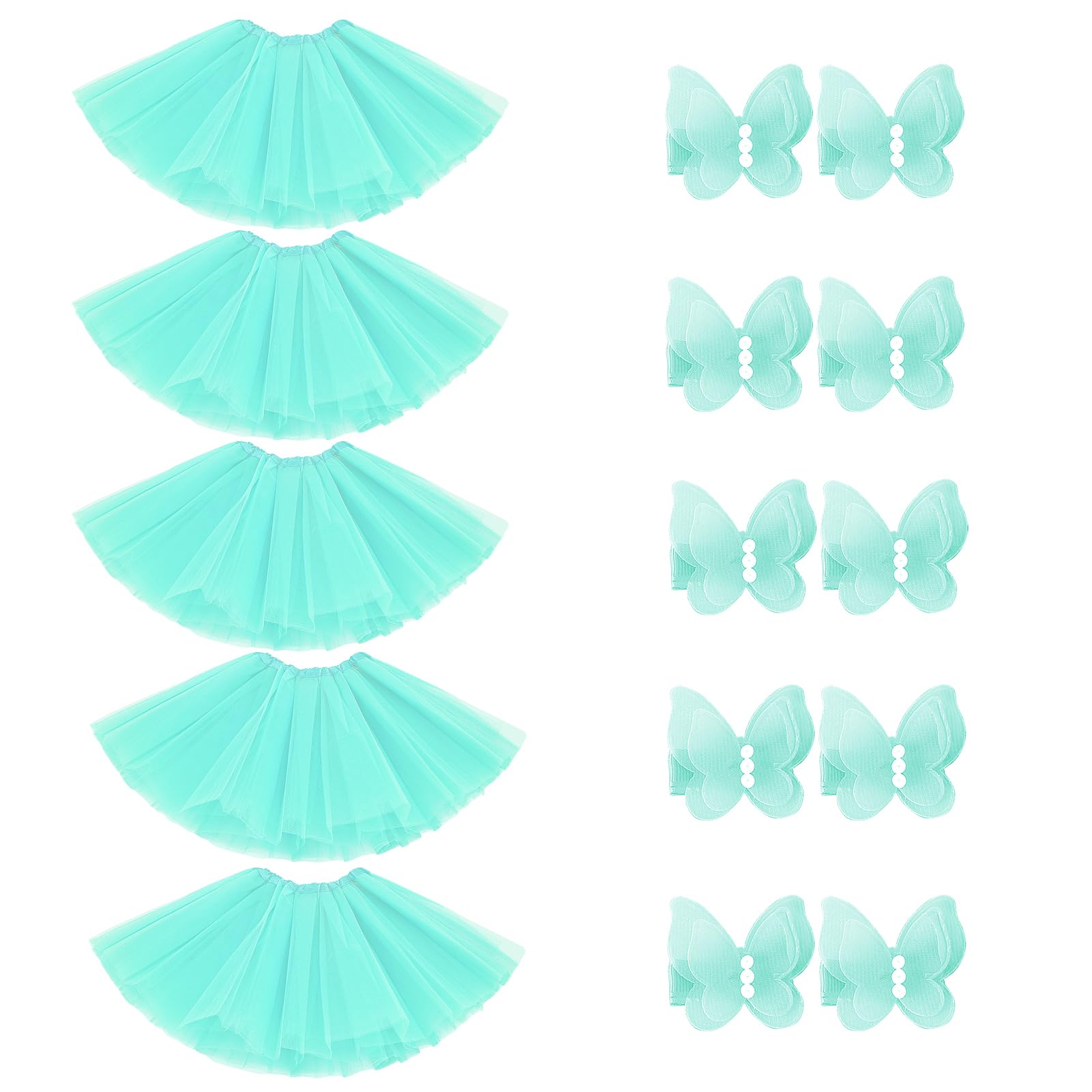 Bgfks Tutu Skirt For Girls,5 Pack Princess Party Favor Dress Skirt Set With Hairclips For 2-8 Years.(Mint Green)