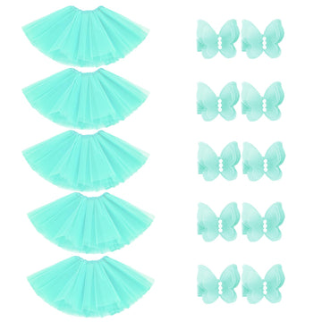 Bgfks Tutu Skirt For Girls,5 Pack Princess Party Favor Dress Skirt Set With Hairclips For 2-8 Years.(Mint Green)