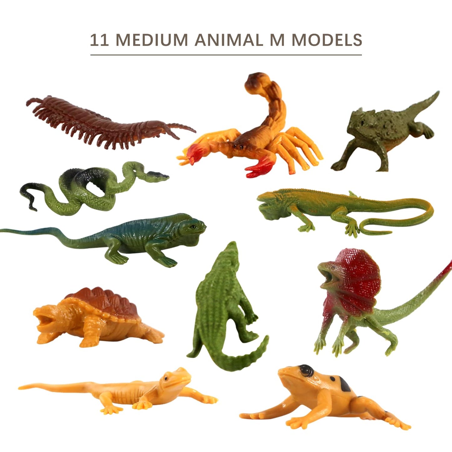 Kukifun 32Pcs Desert Reptiles Animals Figures Toys Resin Diorama Lizard Snake Cactus Trees Rock Playset For Kids Toddlers Cake D